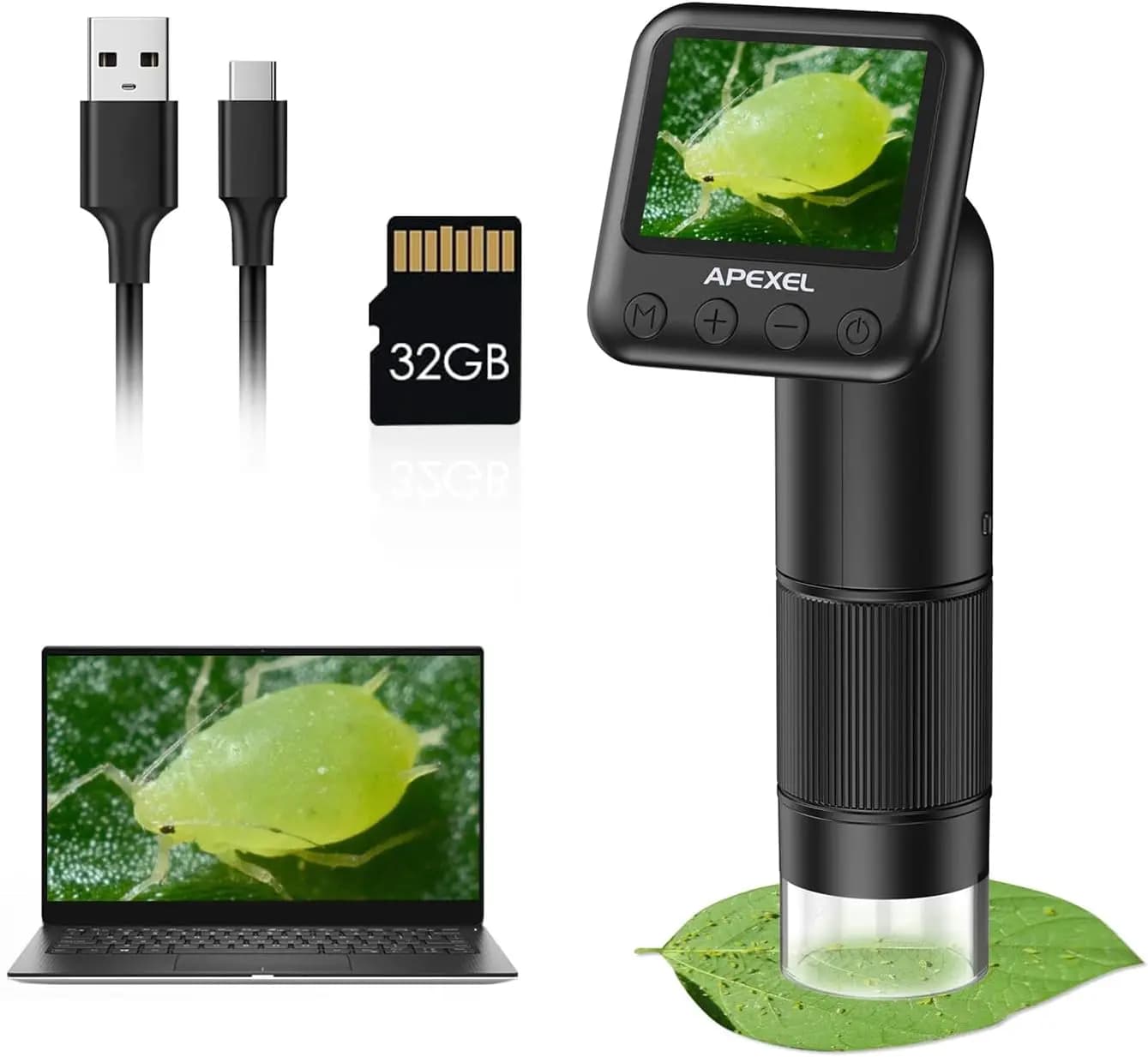 Microscopio Digitale Portatile 800X con Schermo LCD da 2'', Luci LED Regolabili, USB per PC, Include Scheda SD da 32G