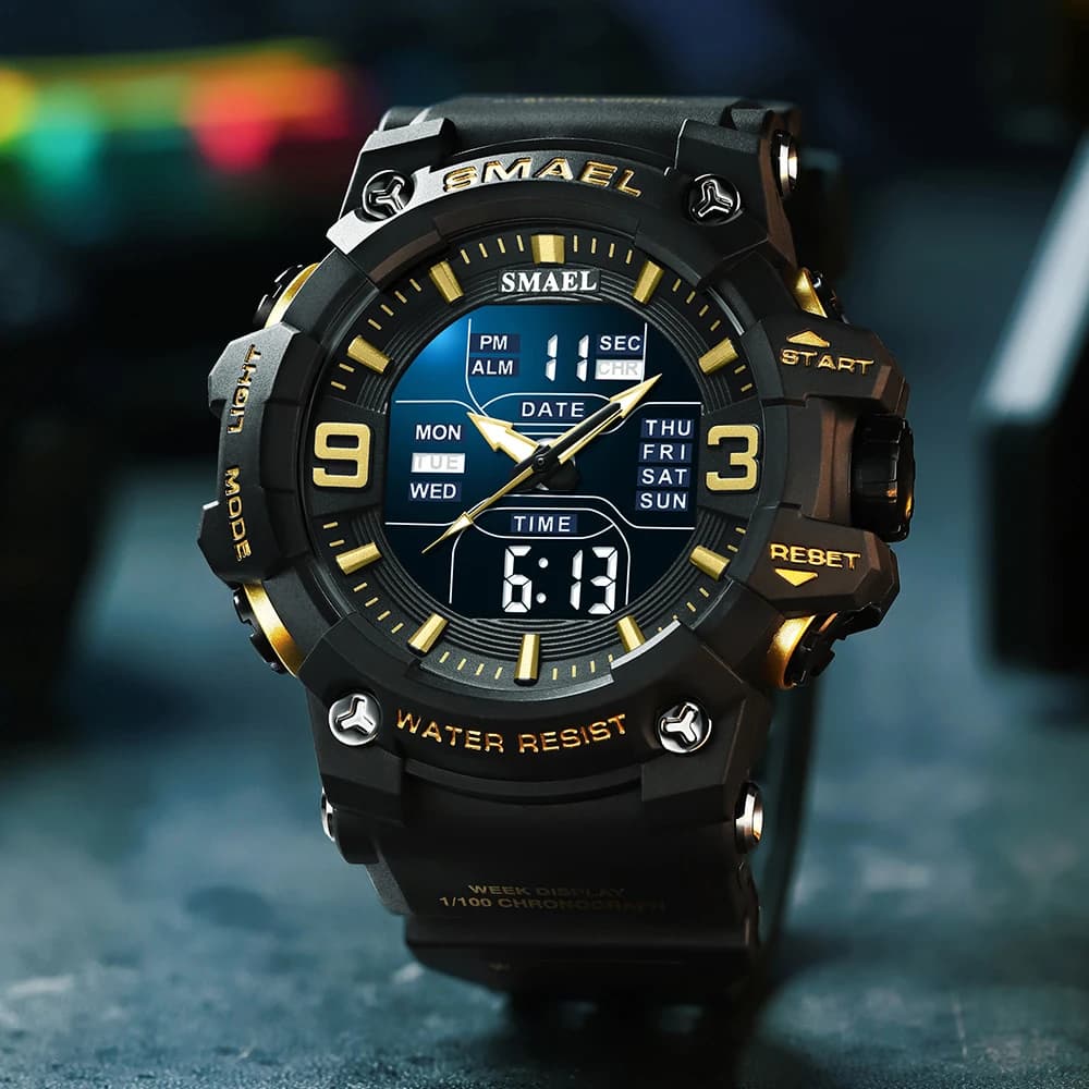 SMAEL 8049 Watch Sport LED Light Alarm Clock Dual Time Display WaterproofWeek Auto Date orologi da polso al quarzo