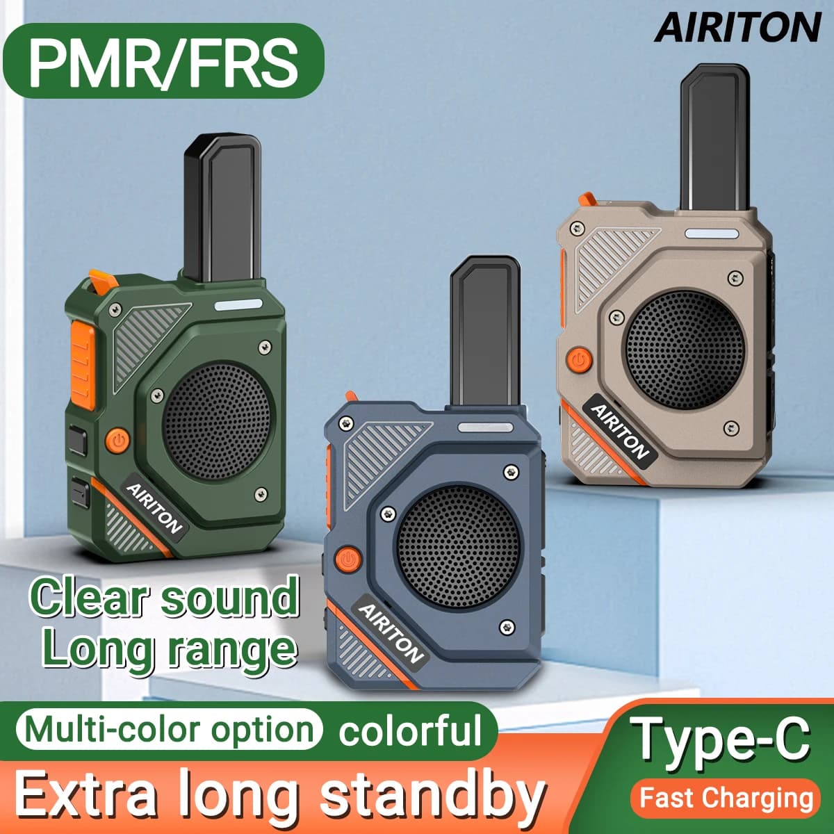 AIRITON AI-168 Mini Walkie Talkie PMR Wireless con Copia Frequenza, VOX, Audio Nitido, NOAA, Ricarica Type-C, Radio Portatile per Esterni