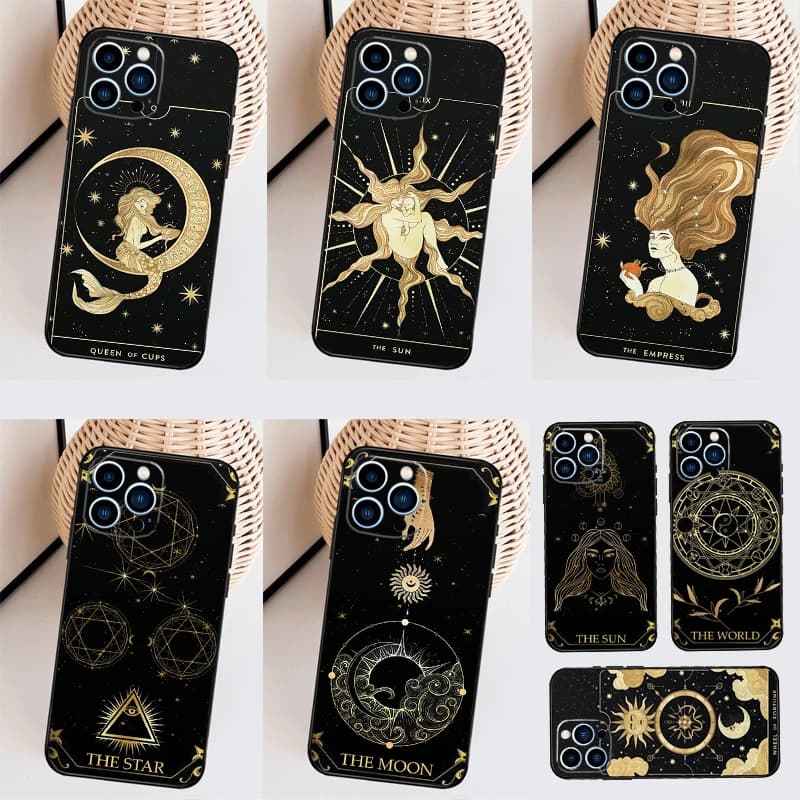 Custodia per iPhone con Carte Astrologiche e Tarocchi per 16 Pro Max 14 13 12 11 15 17 Pro Max mini 15 16 Plus 16e 17 Air Cover Posteriore