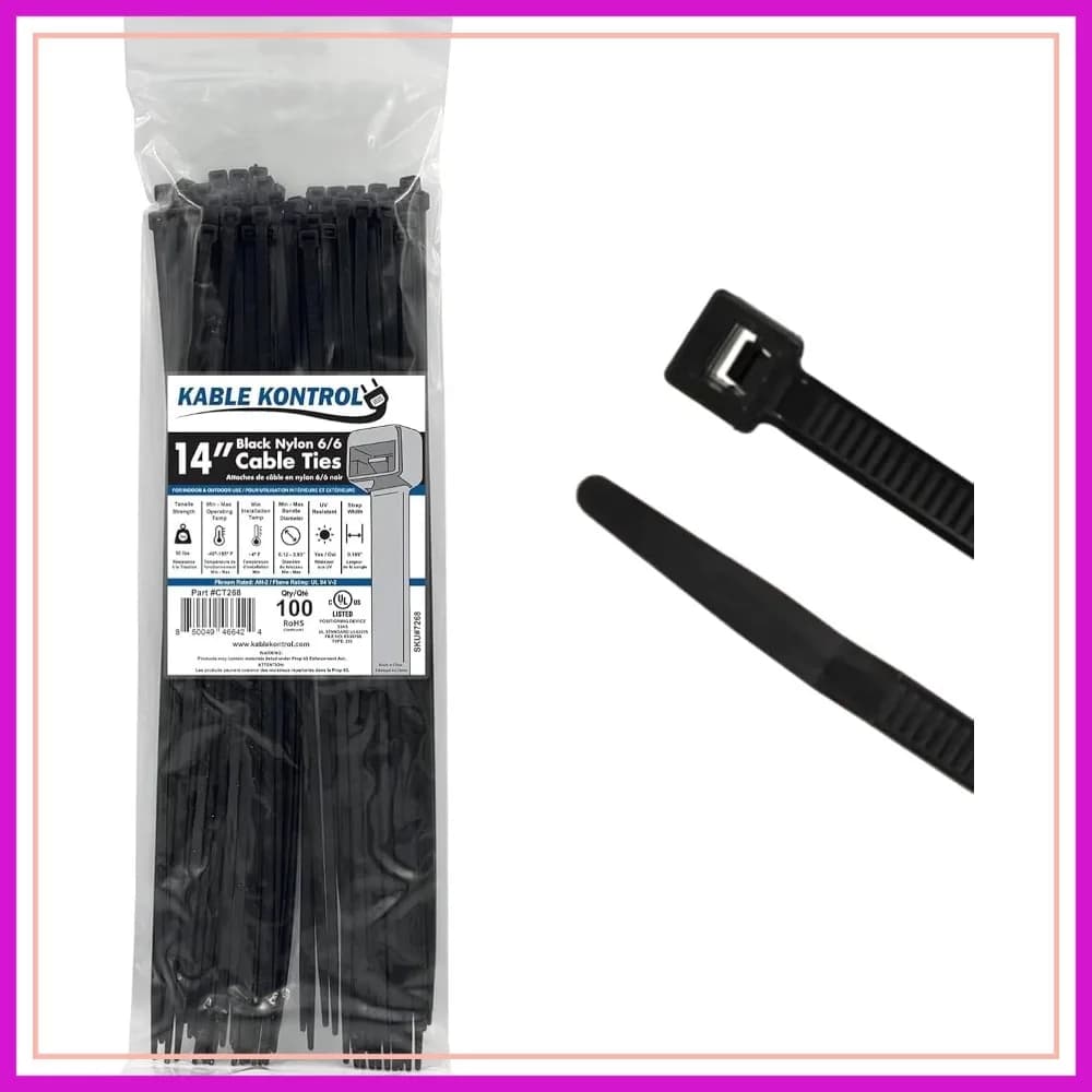 Fascette stringicavo 100 pz 35 cm Nere, Resistenza alla trazione 22 kg, Fascette in nylon autobloccanti resistenti ai raggi UV, Per uso interno ed esterno