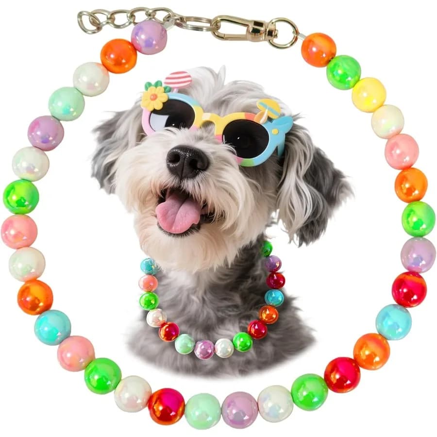 Collare per cani con perline Raiow fatto a mano Perle di caramelle colorate robuste da 16 mm con filo di acciaio inossidabile Collana regolabile per animali domestici Gioielli Acce