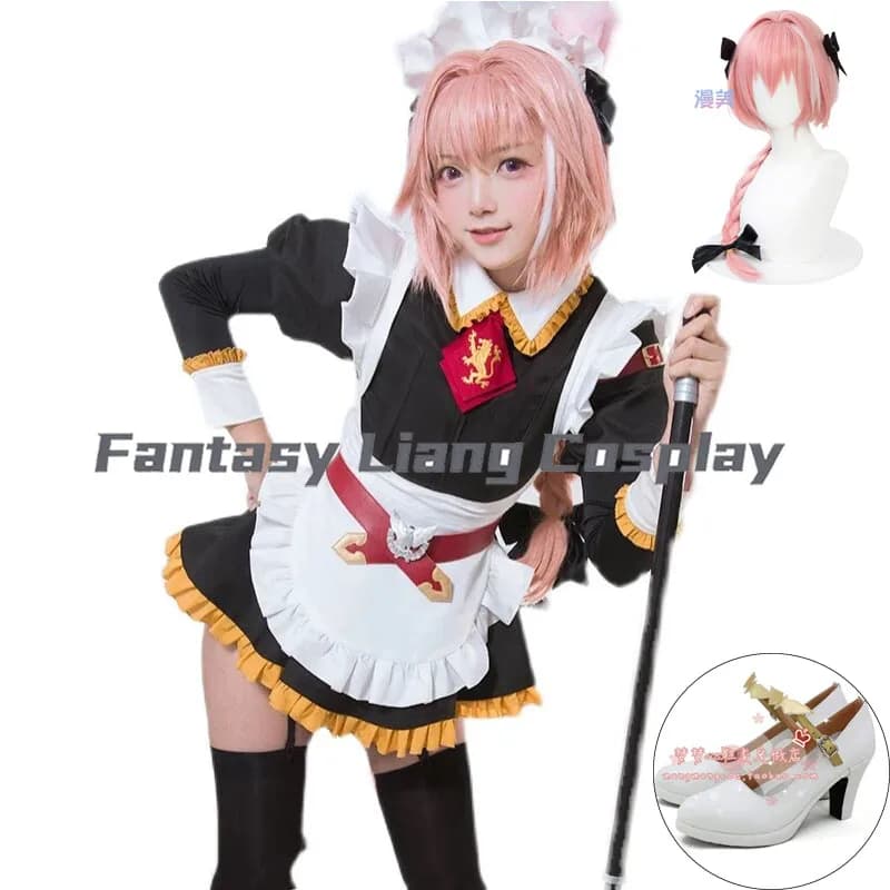 Costume Cosplay Anime Astolfo con Parrucca, Scarpe, Uniforme Scolastica JK, Abito da Cameriera, Outfit Elegante per Halloween e Carnevale, Personalizzabile