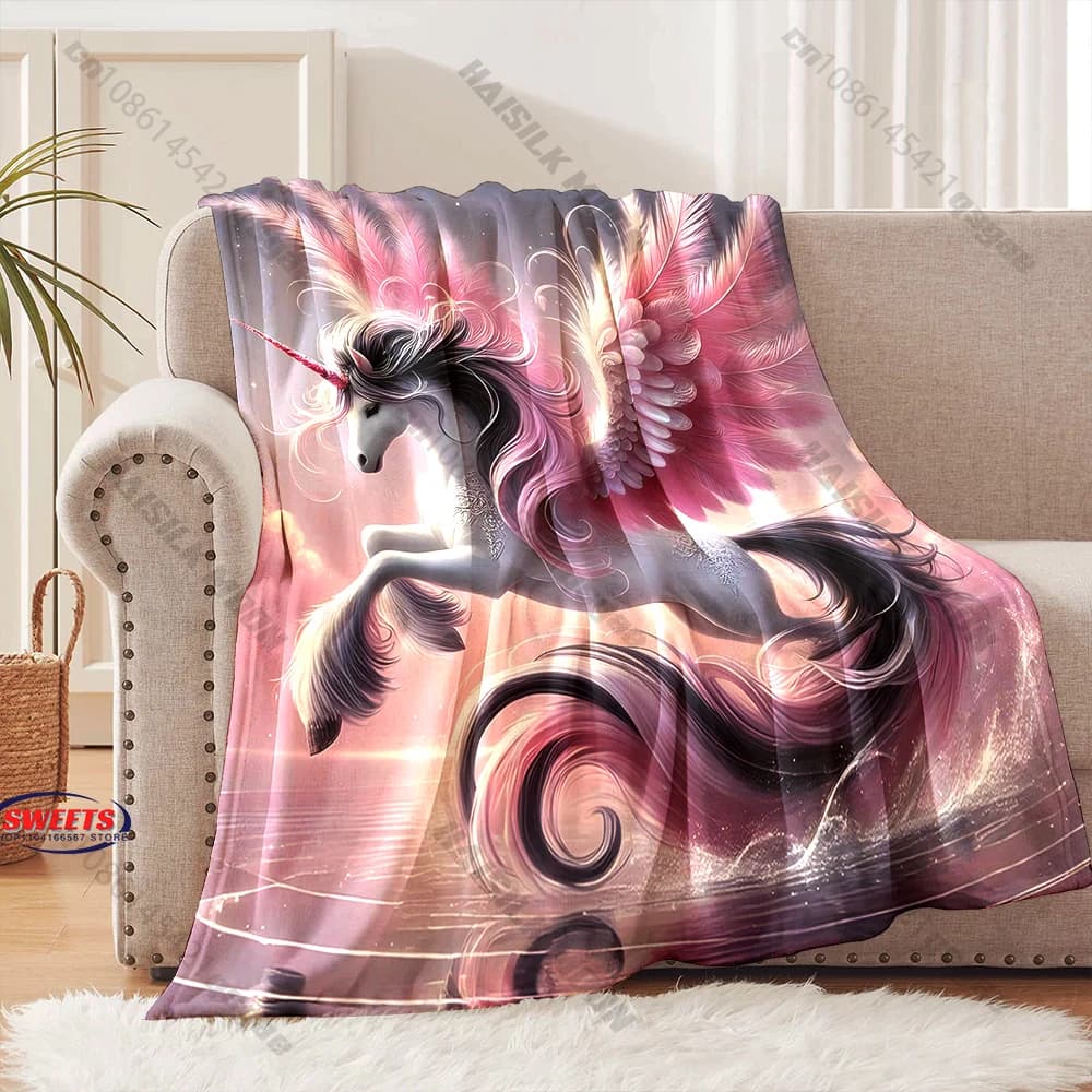 Elegante coperta fantasia con unicorno, diverse misure, coperta decorativa per divano, camera da letto, soggiorno, per bambini e adulti, regalo squisito