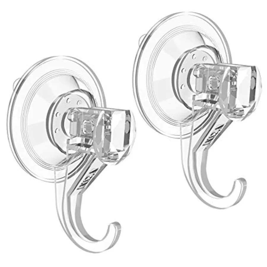 Shower Suction Cup Hooks, Removable and Reusable, Clear, Small, 2 Pcs Clear Invisible Design, Locking Suction Technology, Dual