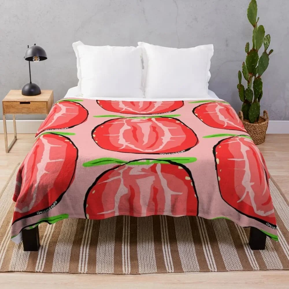Coperta da tiro in flanella con motivo frutta fragola fresca per divano divano letto camera da letto super morbida calda e accogliente regali da campeggio per ragazze