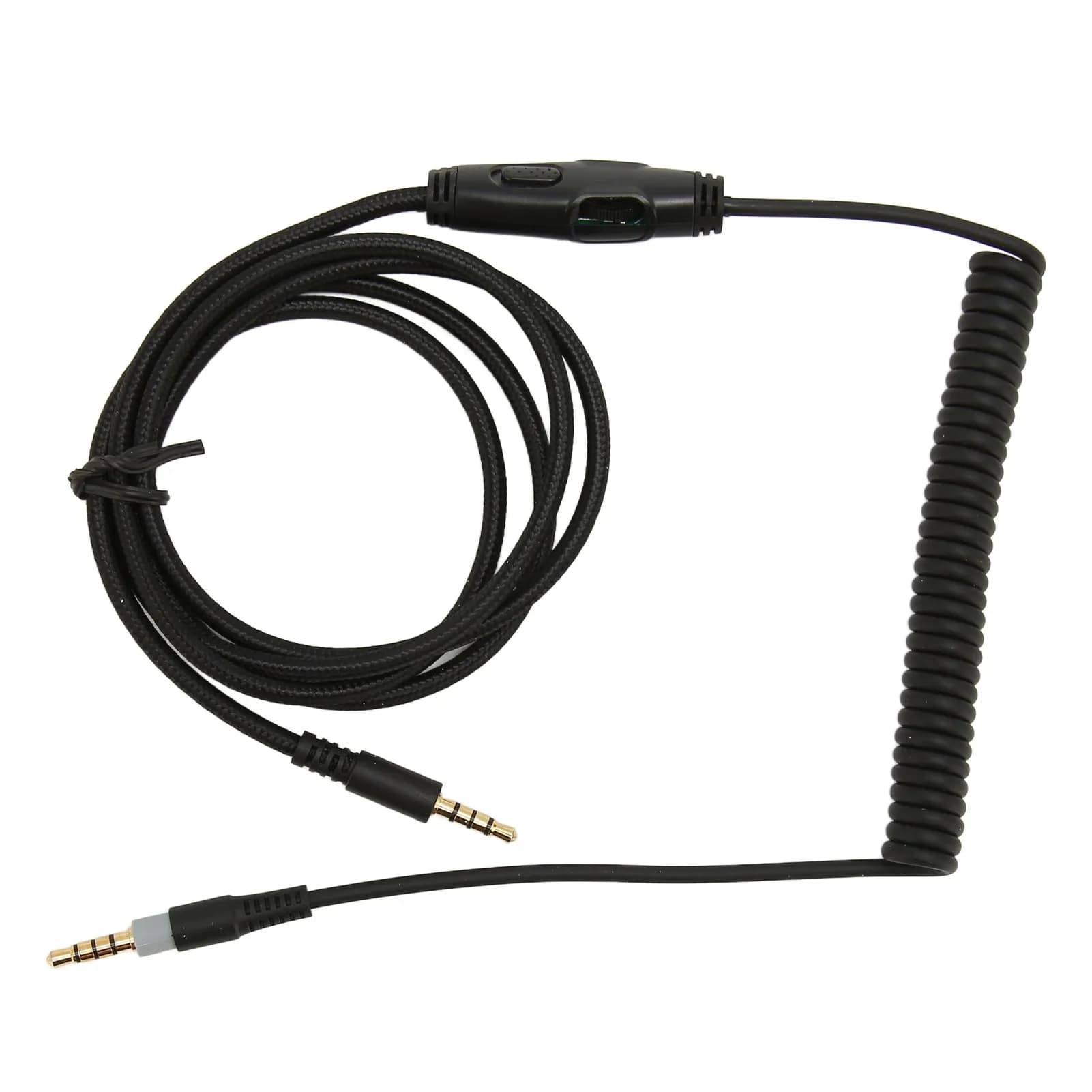 Cavo per cuffie a spirale, cavo a molla retrattile, stabile, indossabile, audio nitido, resistente alla trazione, con tasto volume per cuffie da gioco