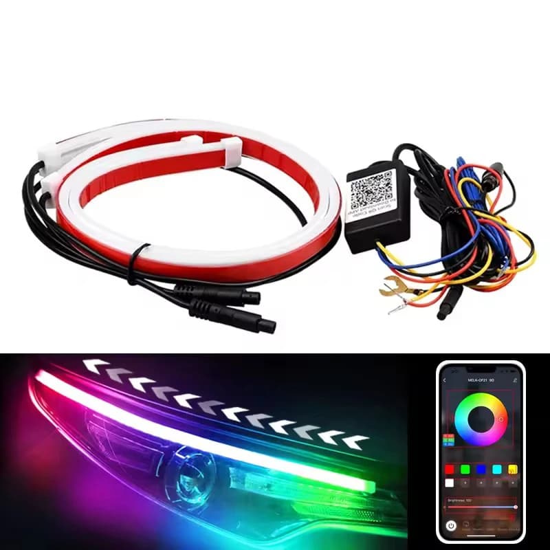 Luci diurne a LED dinamiche con indicatori di direzione sequenziali, modificate con strisce luminose universali, luci decorative per auto con