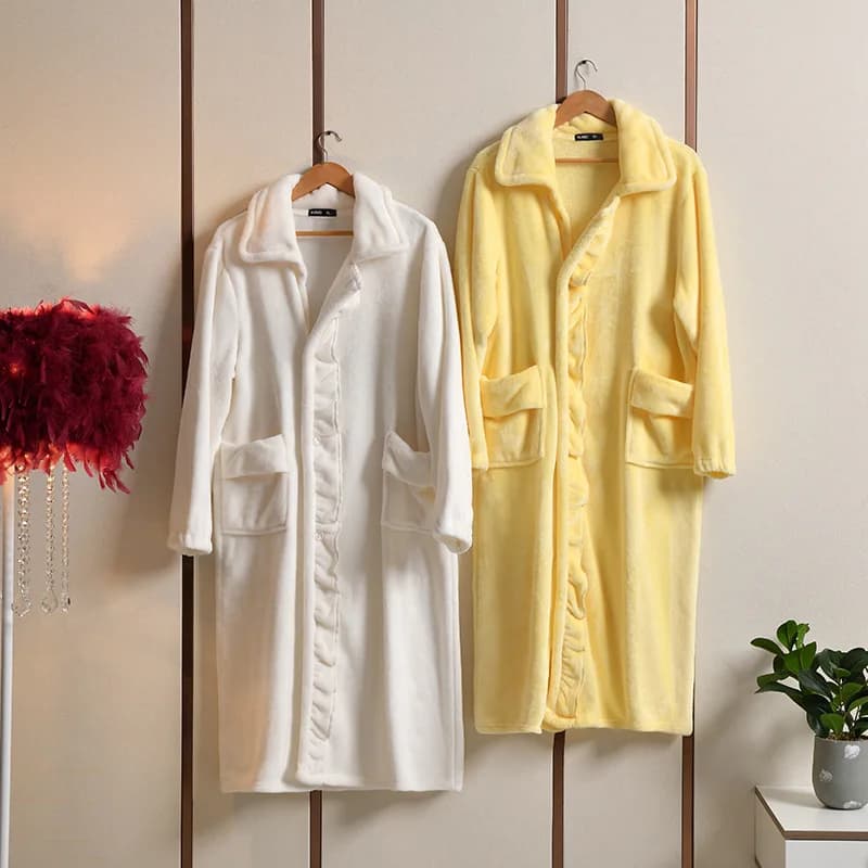 FZSLCYIYI Flannel Night Shirt Long Sleeved Kimono Casual Wome thickened Warm Robe Sleepwear Home Clothes