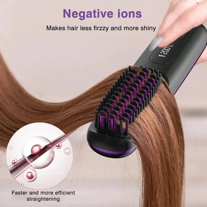 NEW Women's Wireless Portable Hair Straightener, Negative Ion Hot Air Straightening Brush, Effectively Smooths FrizzAnti-Scald
