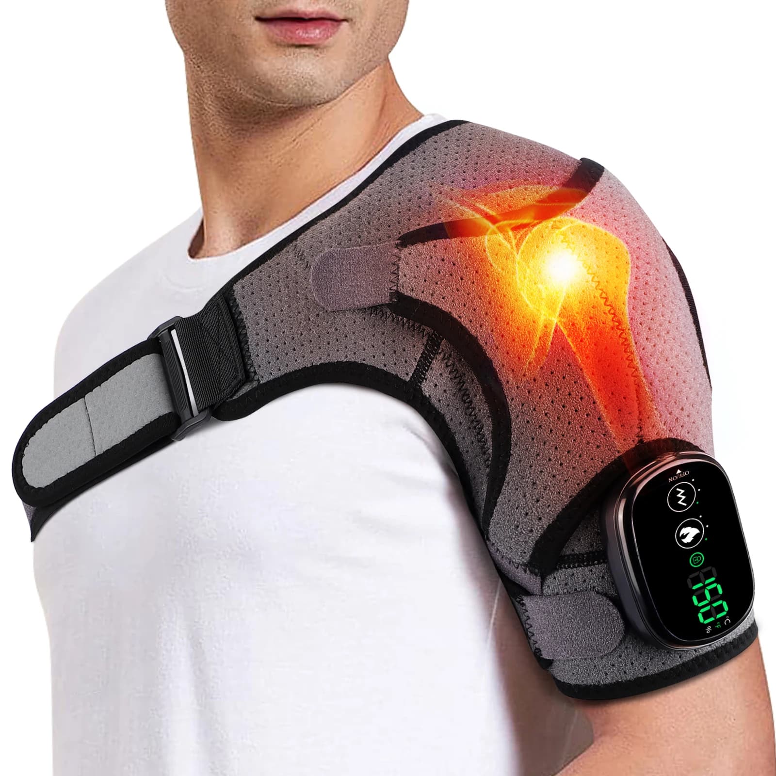 Massaggiatore elettrico per spalle Cintura di supporto termica per gomito Vibratore per articolazioni Rilassa il ginocchio Massaggio riscaldato Riscaldamento Vibrazione Bretelle senza fili
