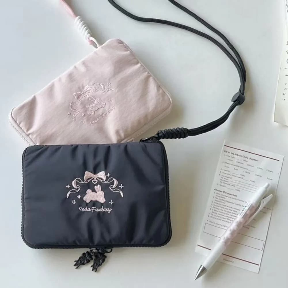 Practical Hanging Travel Neck Pouch Ballet Rabbit Lightweight Card Organizer Bag Mesh Passport Holder Outdoor