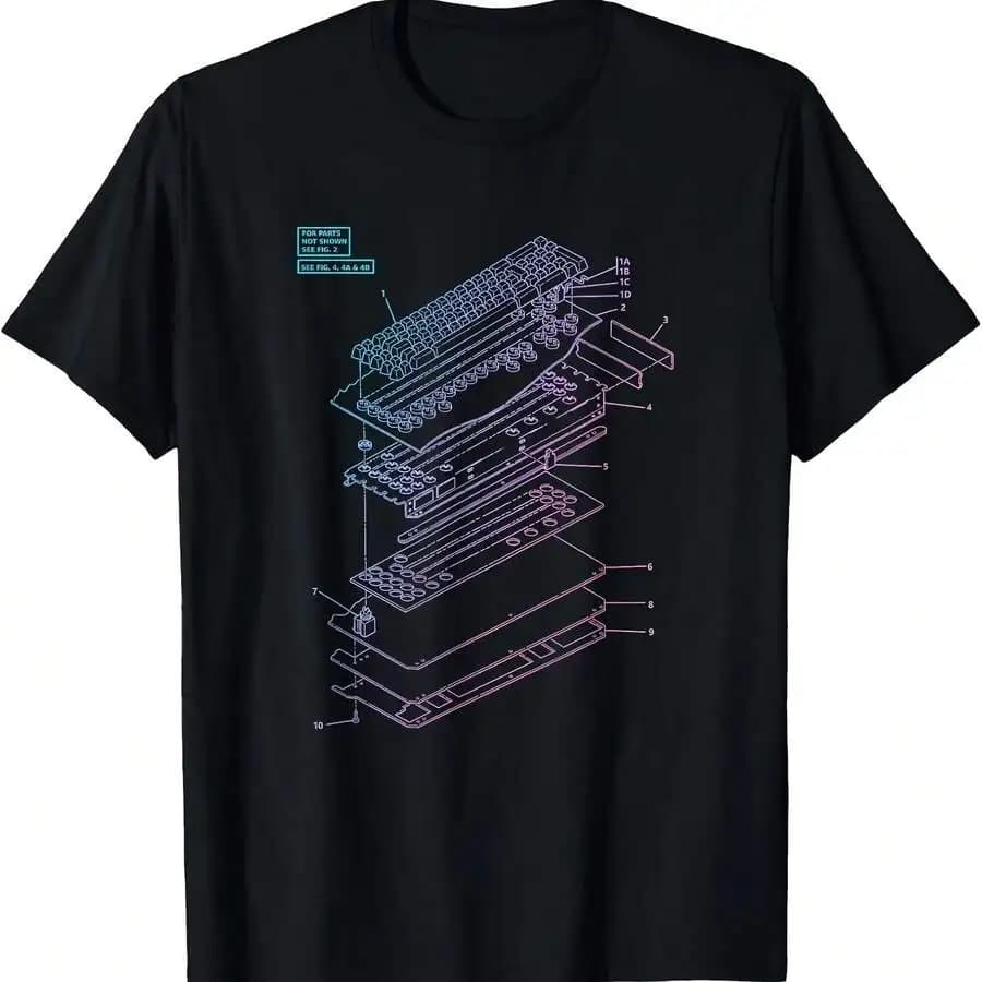 T-shirt tecnologica con stampa di schemi di tastiere meccaniche per adulti