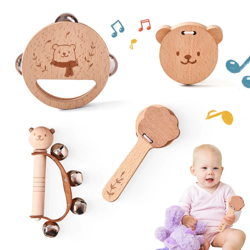 Giocattoli musicali Montessori Giocattolo sonoro per orso in legno per bambini Strumento a percussione educativo precoce per bambini Xilofono a tamburo Regalo comfort per neonato