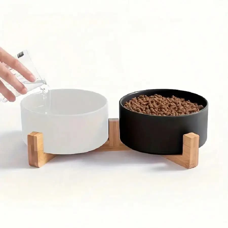 Ciotola doppia in ceramica per alimenti per animali domestici, antiscivolo, durevole, facile da pulire, per cani e gatti