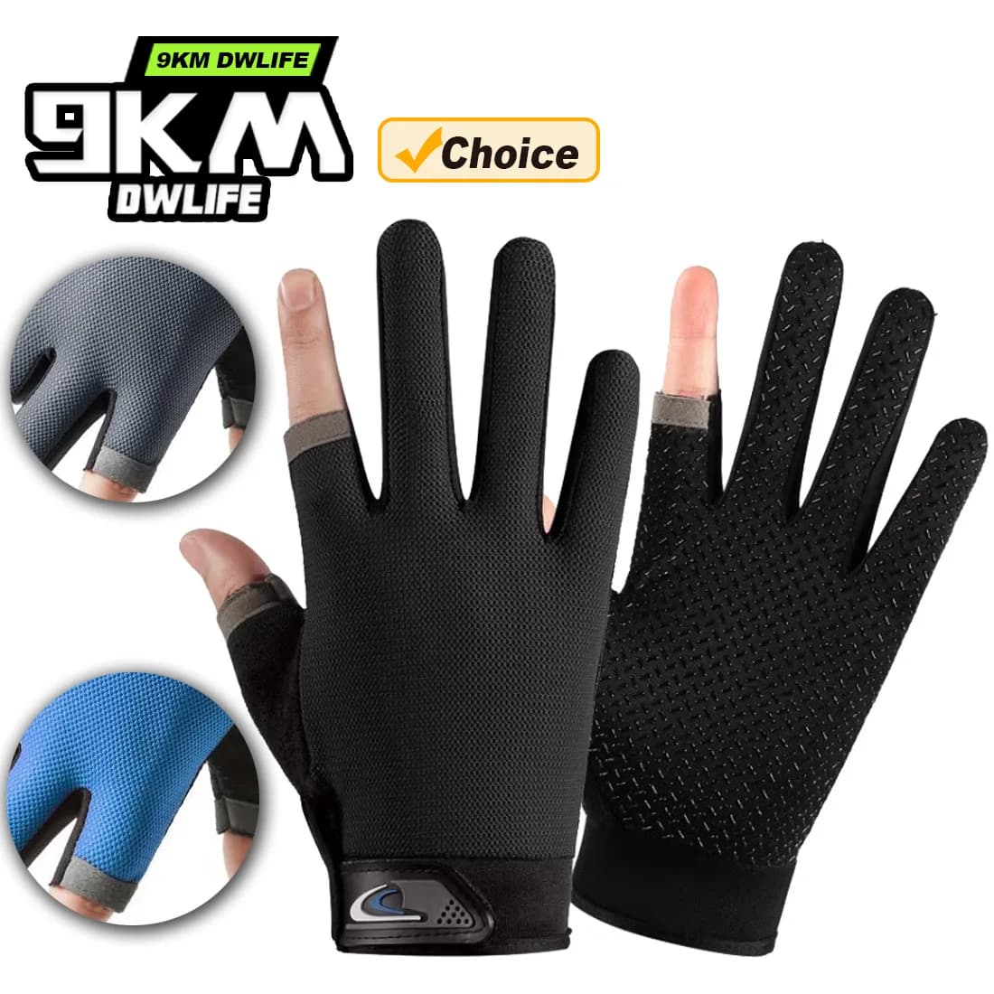 9KM Fishing Gloves for Men and Women, Breathable Gloves Half fingers for Cycling, Climbing and Fitness with Anti-slip Grip
