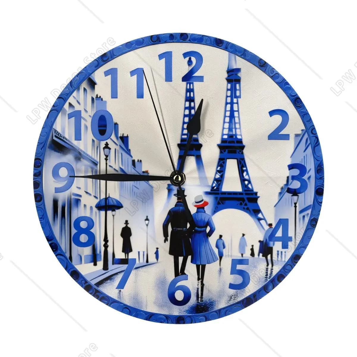 Romantic Trendy Round Wall Clock Eiffel Tower Paris Battery Analog silent table clock for home