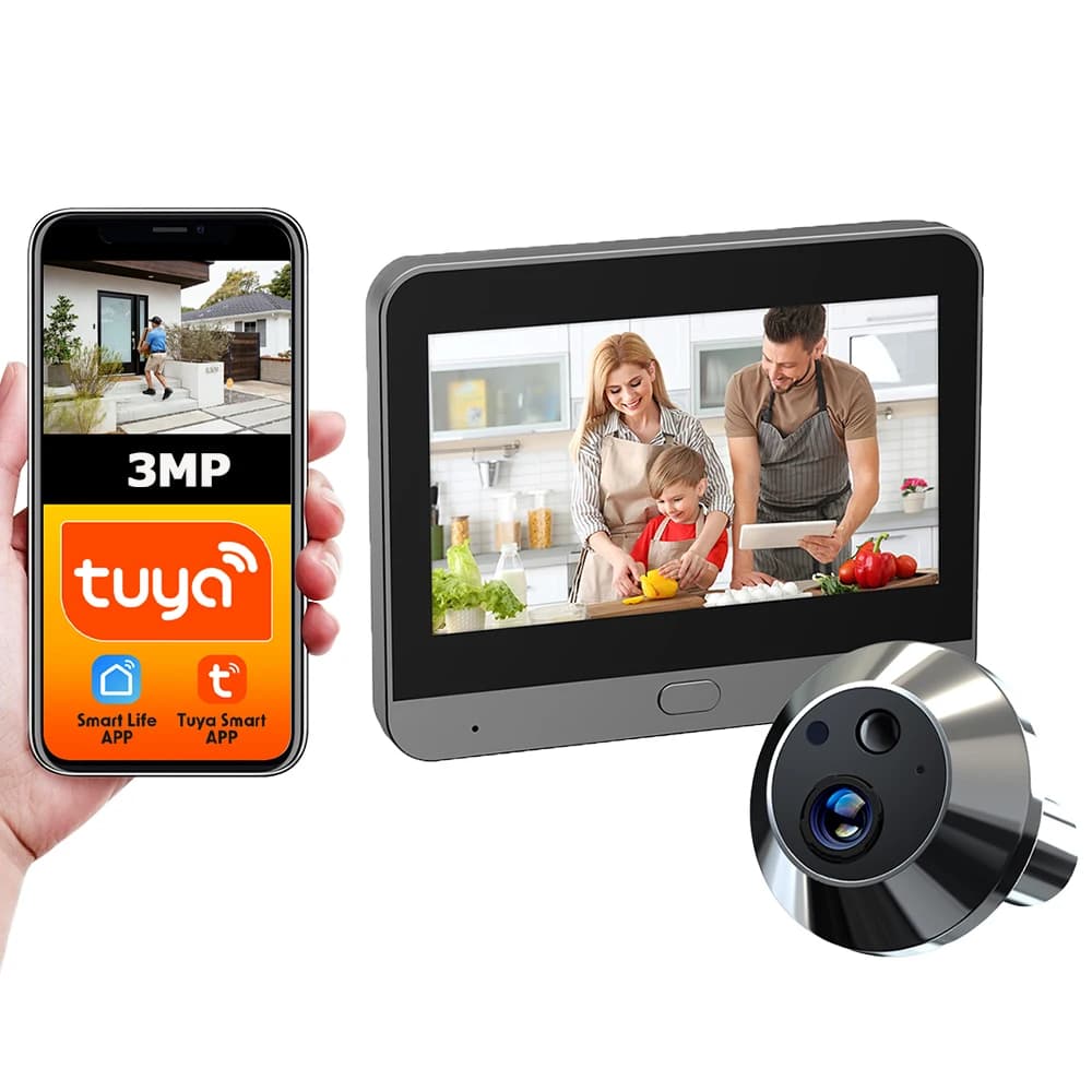 MINI Tuya SmartLife WiFi 3MP 140 ° Spioncino per porta digitale PIR con visione ampia, batteria a infrarossi da 940 nm, telecamera per spioncino Cat Eye, Alexa Google