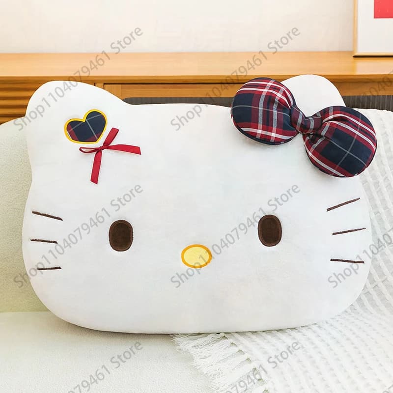 60cm Sanrio Hello Kitty Plaid Bow Plush Pillow Stuffed Doll Soft Kawaii Fluffy Anime Home Decor Gift For Girls Kids Lovely Daily