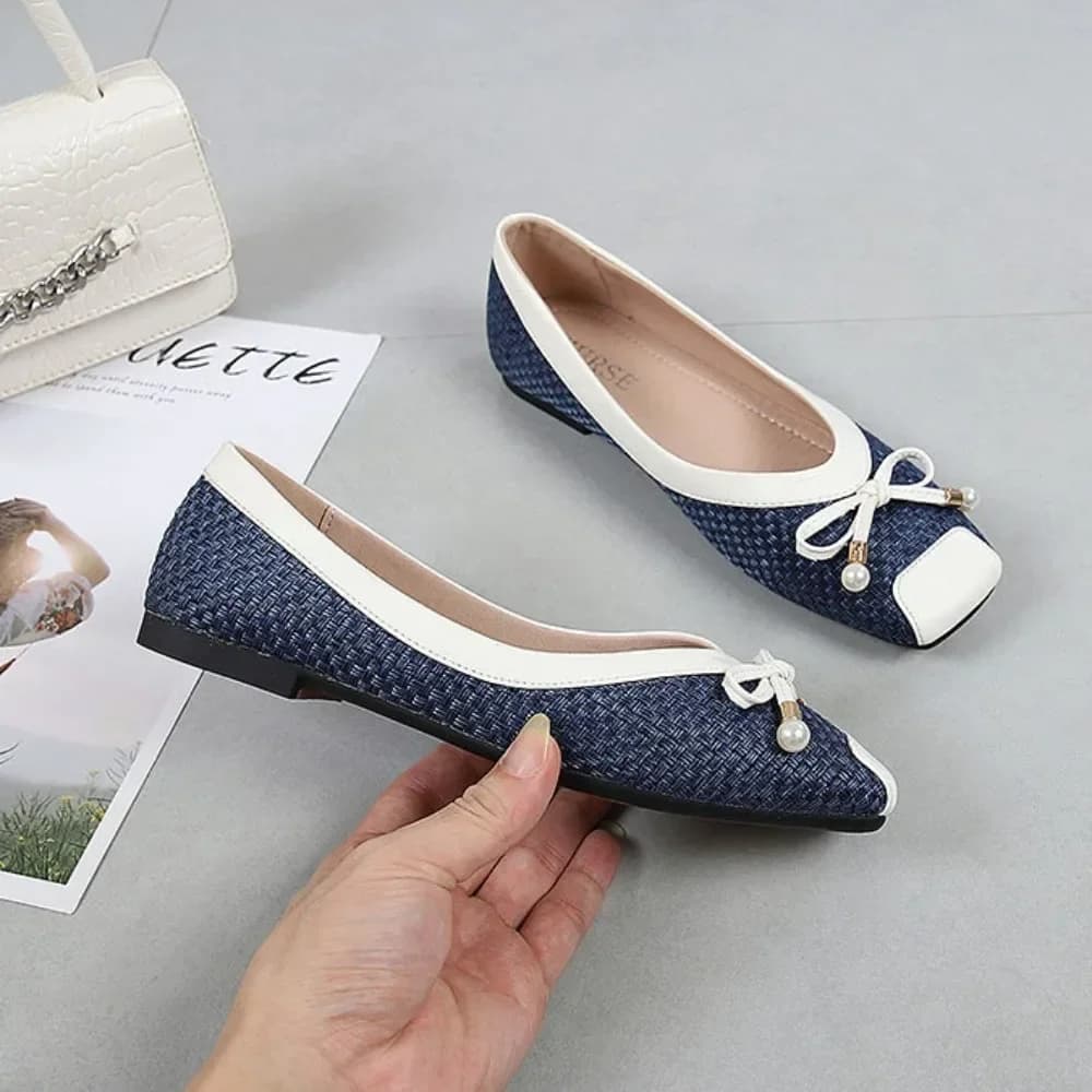 Scarpe Basse da Donna Taglie Grandi 43 44, Nuove Ballerine Blu con Fiocco e Punta Quadrata a Bocca Bassa 2026