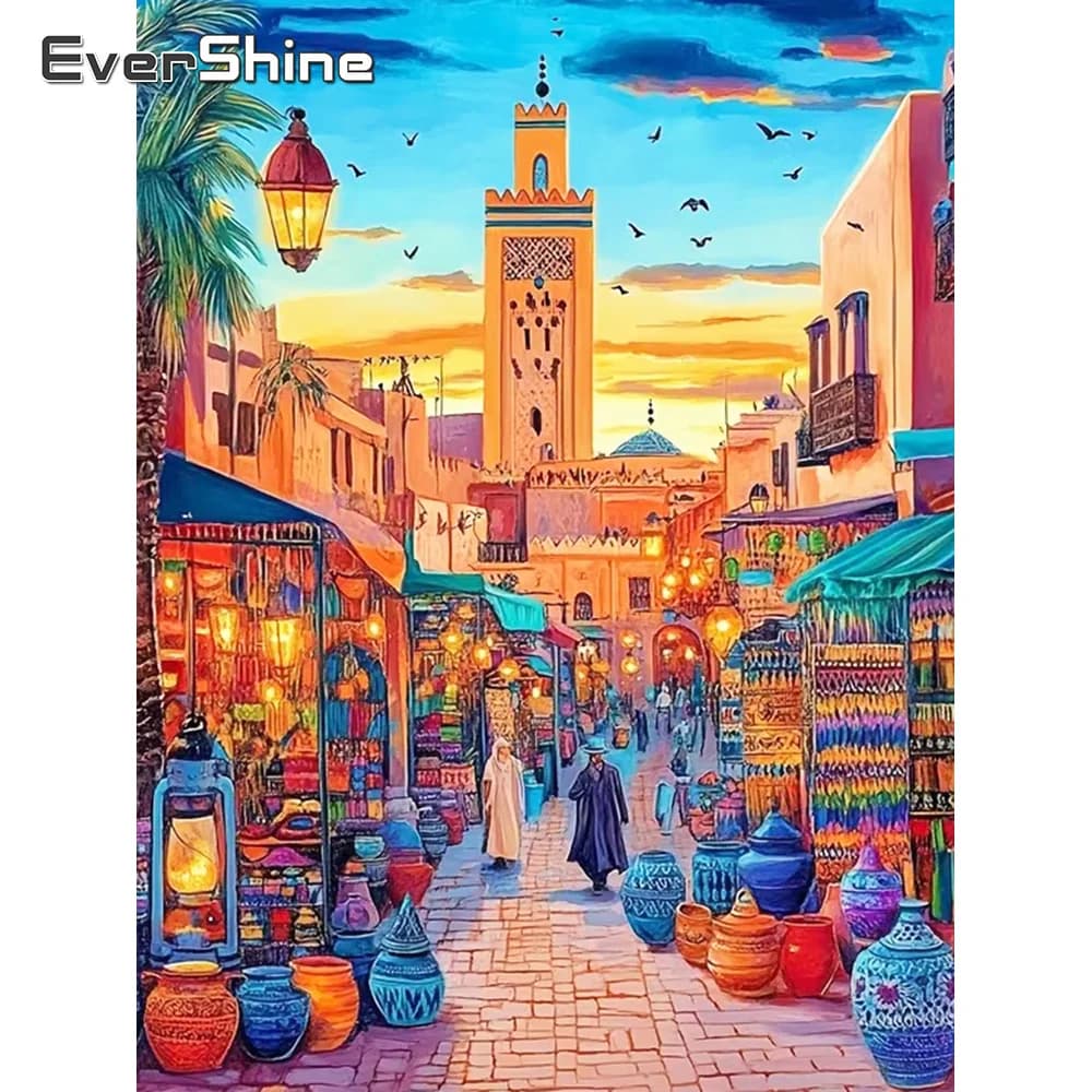 Evershine Diamond Painting Street Landscape DIY Pattern for Adults Beginners Diamond Mosaic New Arrival Holiday Gifts