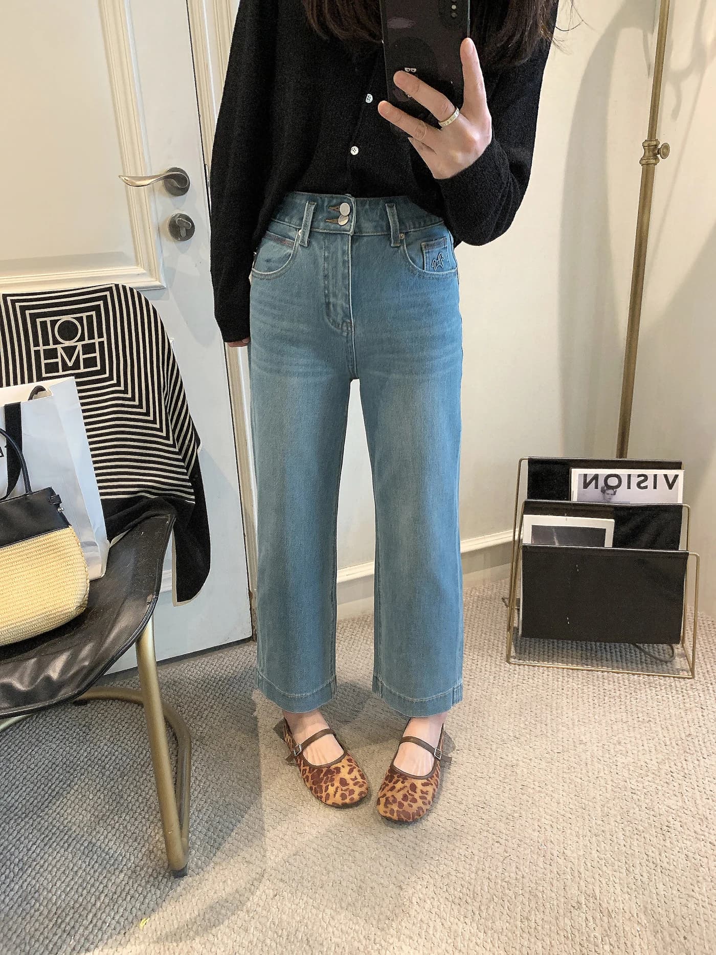 Jeans a Vita Alta e Gamba Dritta da Donna, Nuova Moda Coreana Primaverile, Pantaloni a Sigaretta Slim Fit in Denim Rivestito