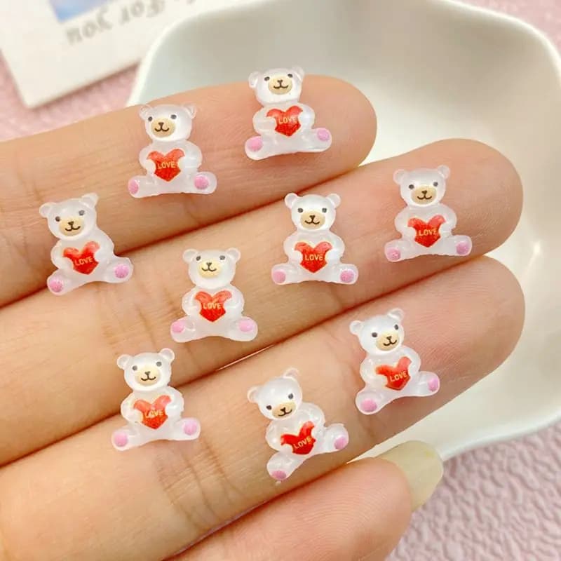 50Pcs New Cute Resin Mini Red Bear Flatback Jewelry Making Manicure Hairwear Accessorie