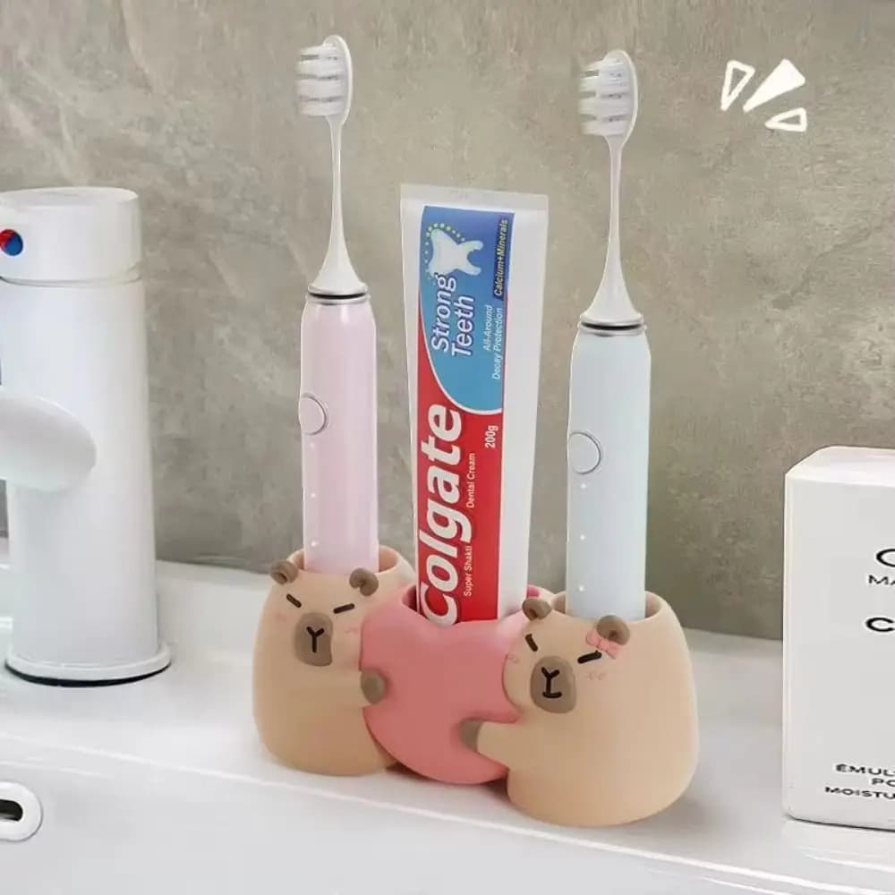 Portaspazzolino Multifunzionale a Forma di Capibara, da Appendere o da Appoggiare, Stabile, con Scomparto per Dentifricio e Foro di Drenaggio Rimovibile