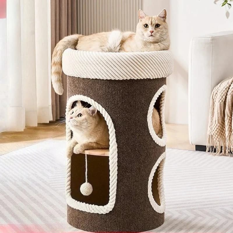‌ Albero per gatti multilivello salvaspazio con tiragraffi e amaca in peluche - Combinazione durevole e antismarrimento