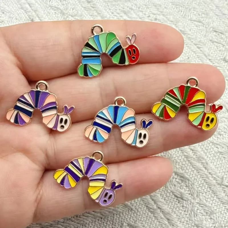 10pcs Cartoon Caterpillar Alloy Metal Charm for Jewelry Making Necklace Bracelet Earring Keychain Pendant Diy Accessories