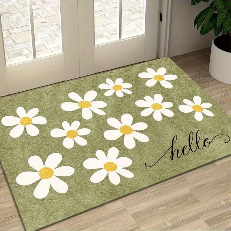 Fresh Daisy "Hello" flower entrance carpet for entrance door, veranda and home decoration, spring garden style