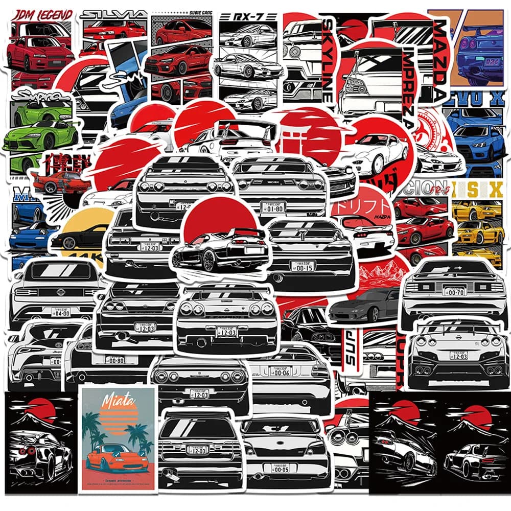 10/30/50pcs JDM Retrofit racing car stickers Graffiti Skateboard phone Laptop helmet bike luggage car sticker waterproof decal