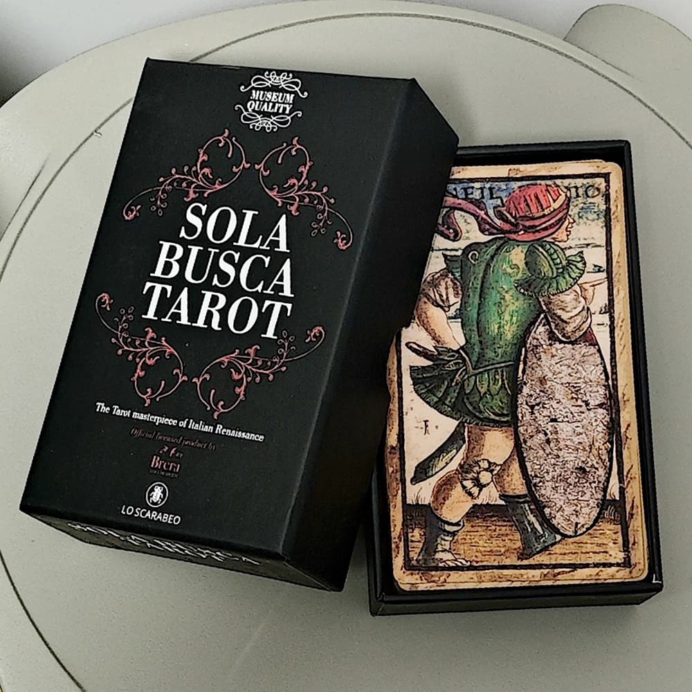 Mazzo di tarocchi Sola Busca in scatola rigida 78 carte dei tarocchi vintage 12 * 7 cm stampate su cartoncino doppio goffrato da 350 GSM