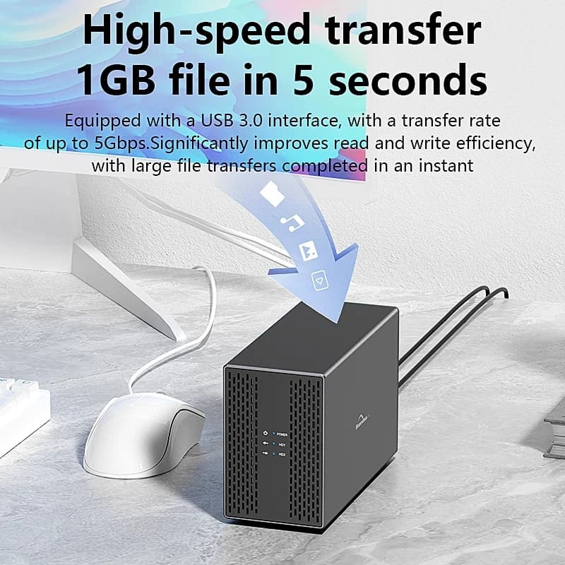 Box Esterno per HDD SATA USB 3.0 Type C a Doppio Alloggiamento da 3,5 Pollici con Design per Dissipazione del Calore