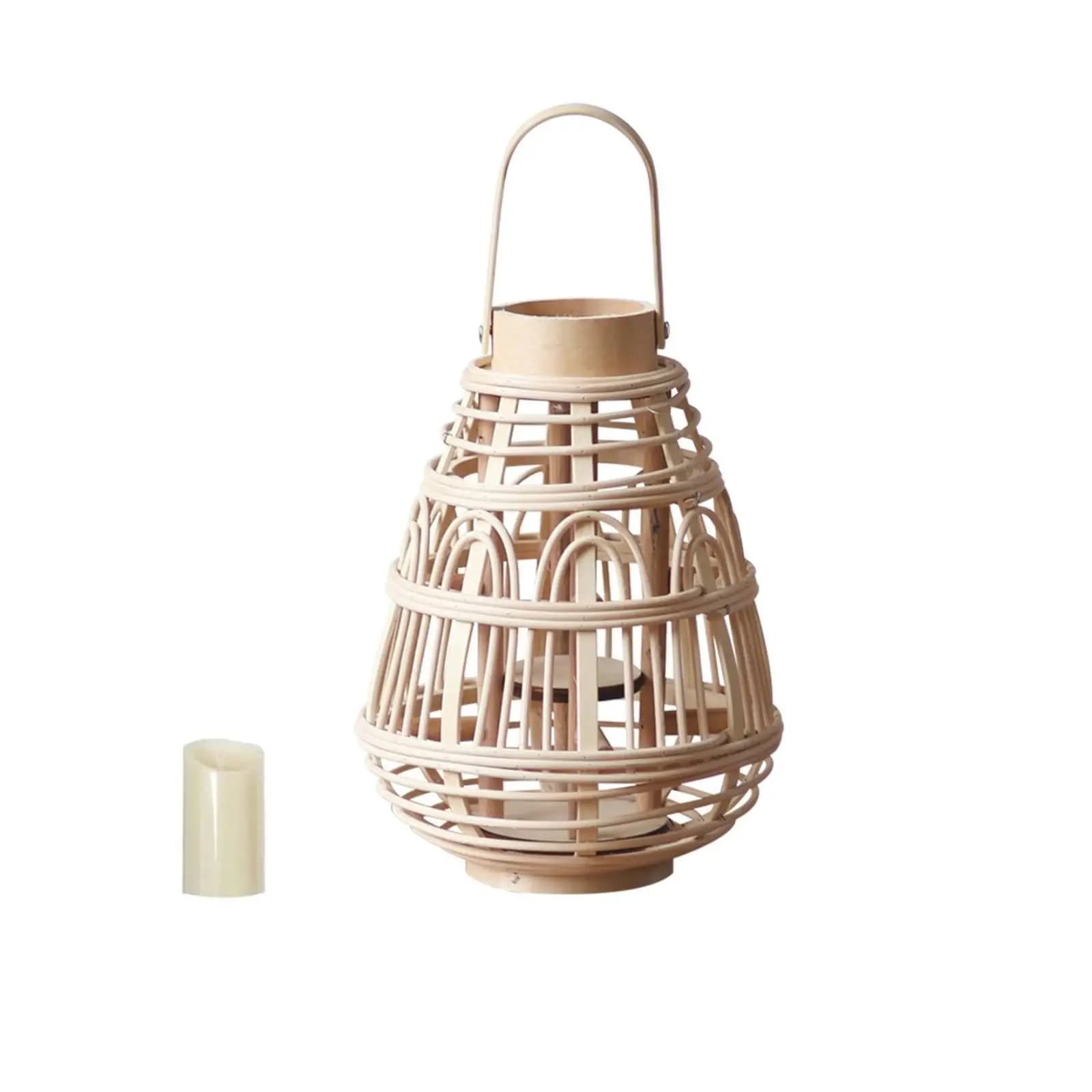 Rattan Lantern Powered Lantern with Electronic Candle Woven for Living Room, Bedroom