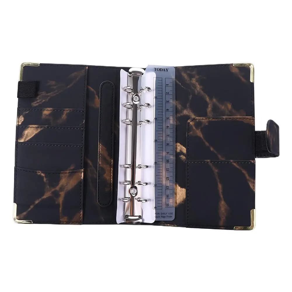 Busta con cerniera per il budget Notebook A6 in pelle PU Raccoglitore economico in marmo Raccoglitore per notebook a 6 anelli Raccoglitore per notebook in marmo