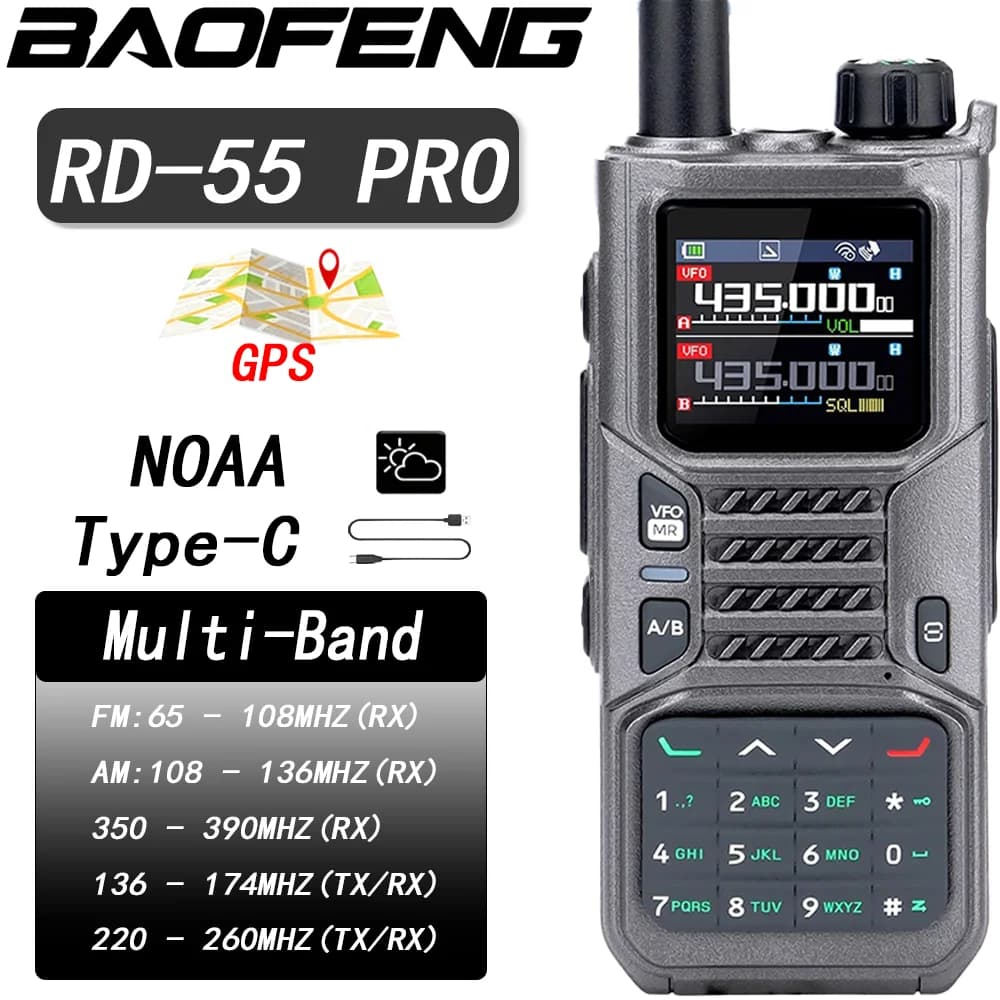 Baofeng RD-55 PRO Air Band Walkie Talkie Multi Band Bluetooth Programmazione GPS APRS Tipo-C Bussola Radio bidirezionale NOAA ad alta potenza