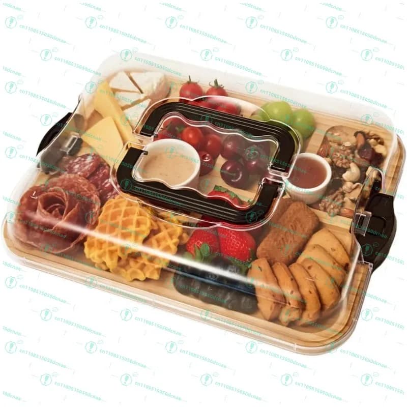 Bamboo grid plate, household fruit snack platter Dried fruit plate with transparent storage box in living room