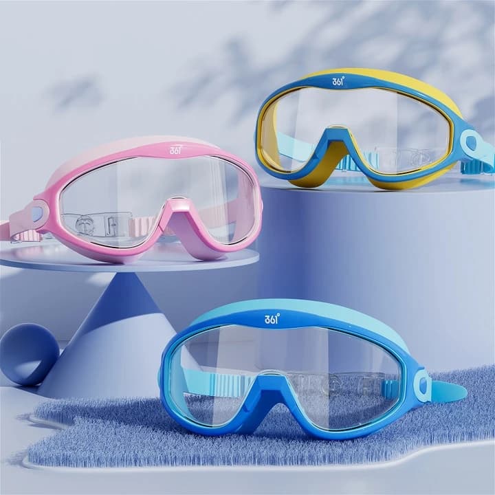 361Kids Anti-Fog HD WaterProof Adjustable Silicone Surfing Swim Glasses Big View UV Protection Beach Goggles Cap Bathing EyeWear