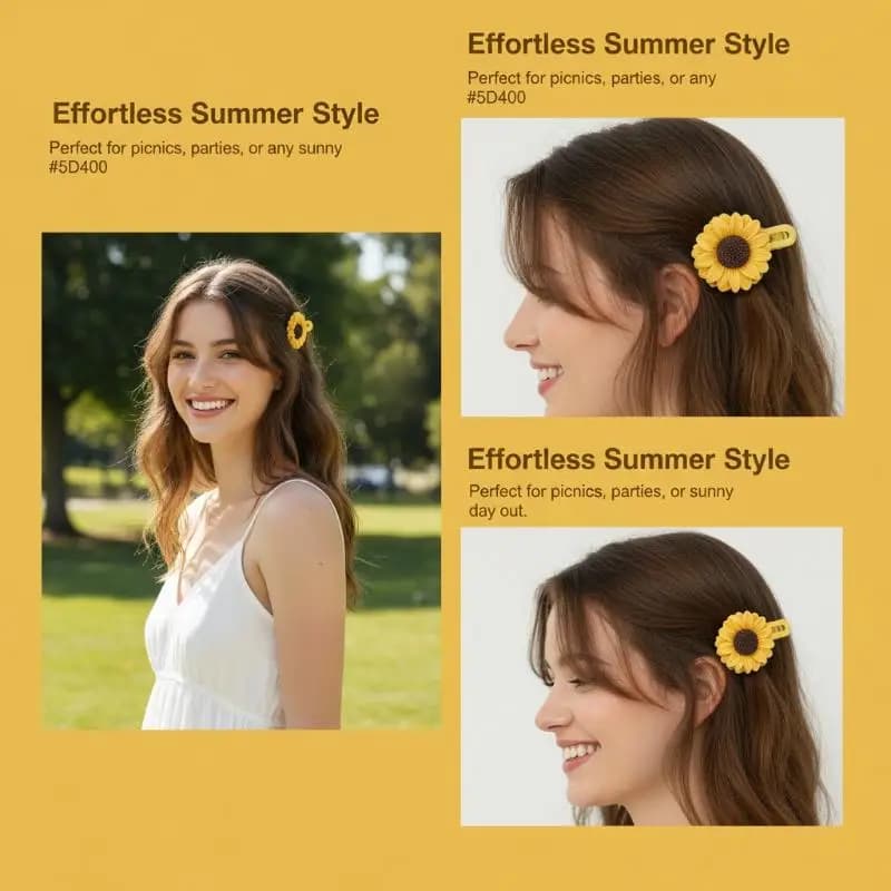 Fashion Sweet Cartoon Sunflower Hairpins 2pcs Flower Hair Clip Set for Kids Holiday Outfits and Gift