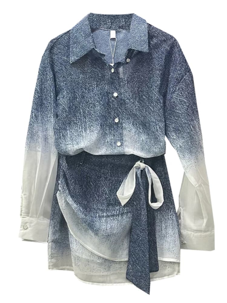 Women's summer suit strong sizes: shirt with snail collar and high waist skirt - New fashionable design, set two pieces
