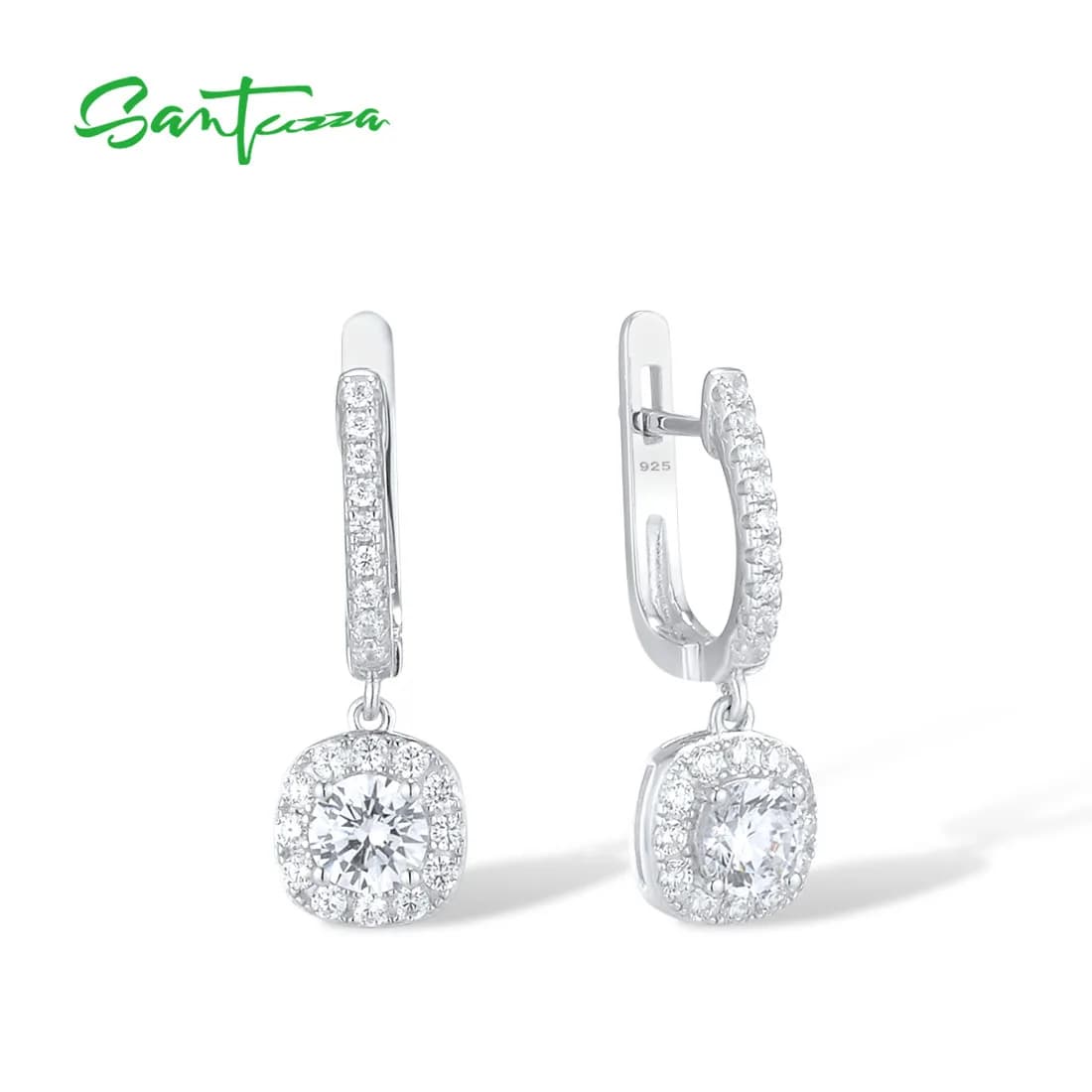 SANTUZZA Orecchini a cerchio in argento sterling 925 per le donne Bianco Cubic Zirconia Solitario Classico matrimonio Moda Fine Gioielli eleganti