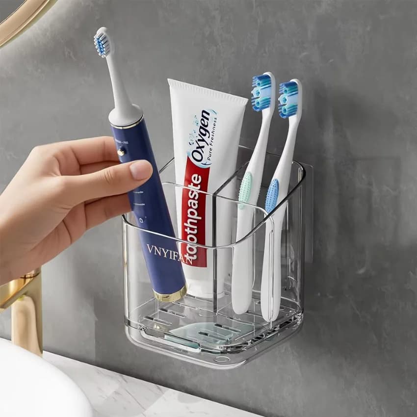 Toothbrush Storage Rack Large Capacity Bathroom Wall-Mounted Storage Box Plastic Organizer for Toothbrushes Toothpaste Razors To