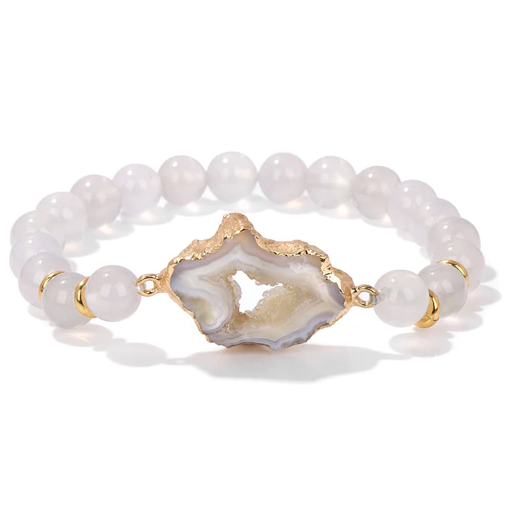 Hollow Geode Agates Charm Bracelets For Women Men Druzy Striped Agates Crystal Beaded Bracelets For Women Men Bangles Jewelry