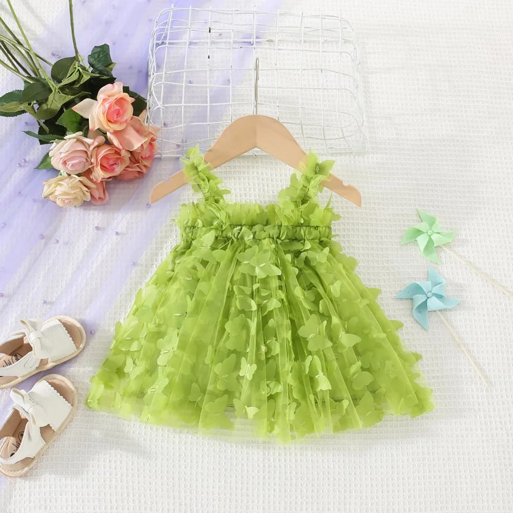 is tridimensional del vestido de la muchacha del nuovo vestito da principessa della fionda della maglia della farfalla di colore solido della neonata di estate