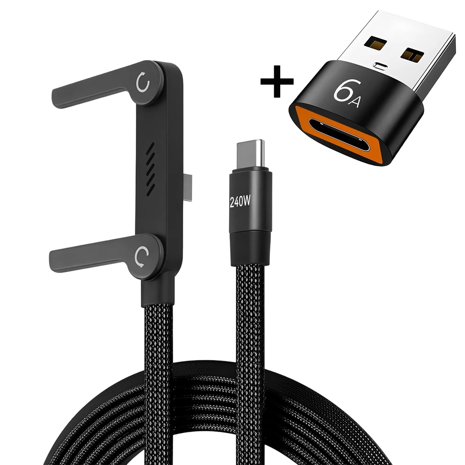 2-in-1 charging cable with 240W USB-C USB-C cable for Quick Charging with Integrated Phone Support