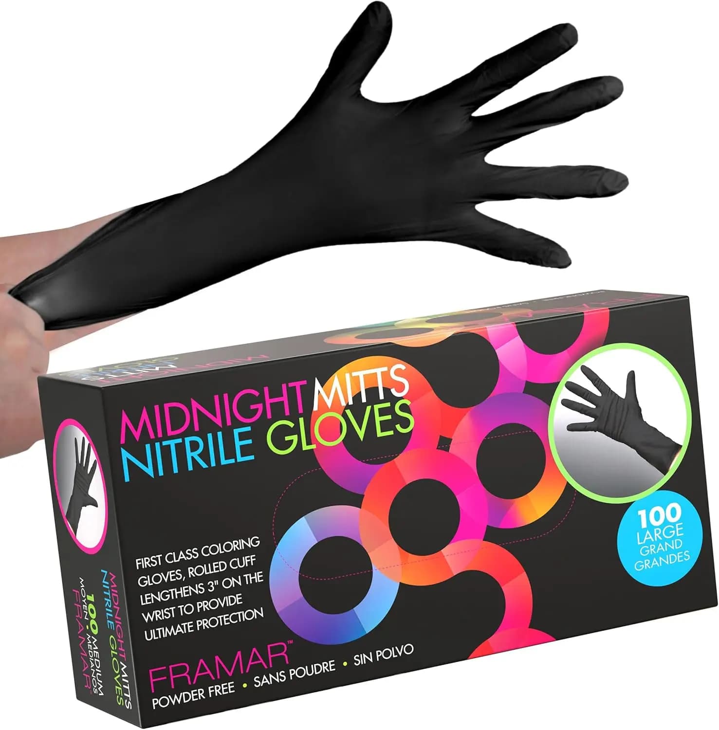 Guanti Monouso Grandi 12 Pollici Neri in Nitrile per Tintura Capelli, Pulizia, Tatuaggi - Senza Lattice, Senza Polvere, Confezione da 100