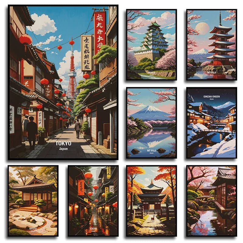 Japan Travel Fuji Mountain Kyoto Osaka City Landscape Posters and Prints Canvas Printing Wall Art Picture for Living Room Dec