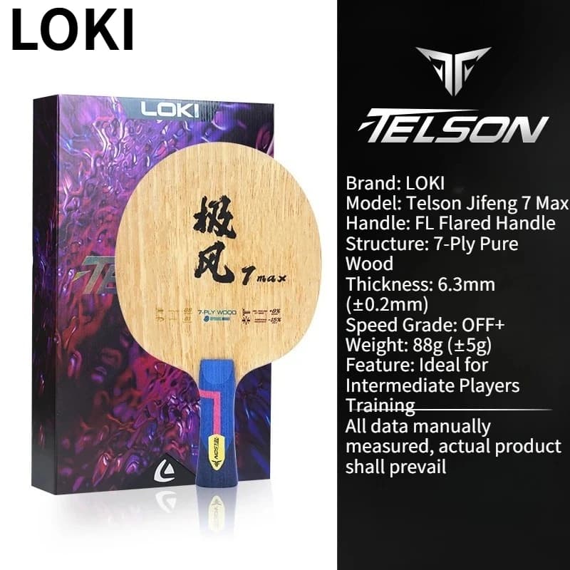 LOKI Telson Jifeng 7 Max OFF+ Table Tennis Racket Blade 7-Ply Pure Wood Limba Surface Ping Pong Paddle for Intermediate Players