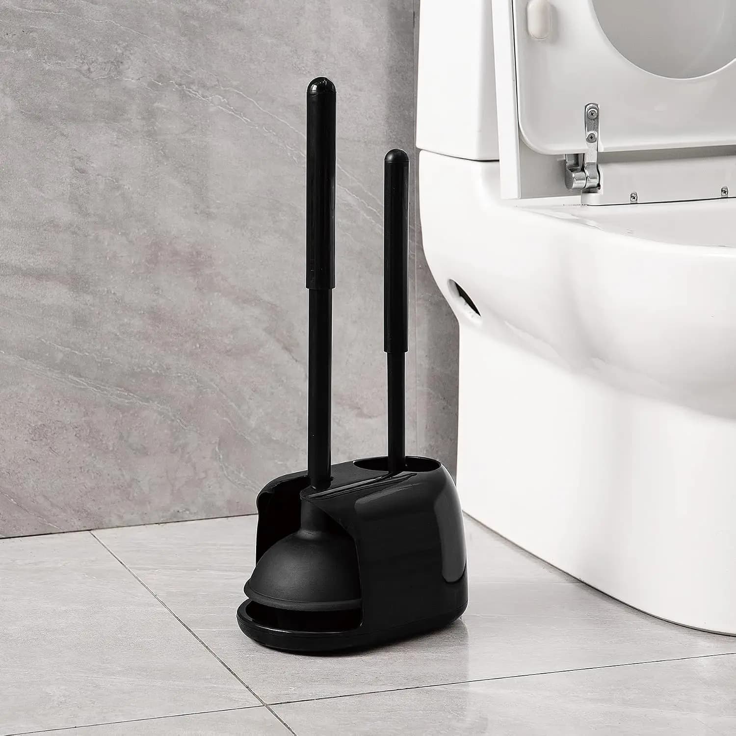 2 In 1 Toilet Brush And Plunger Set With Silicone Brush Head Strong Suction Rubber Cup Space Saving Bathroom Cleaning Tool With Storage Holder Toilet Brush Toilet Plunger Bathroom Cleaning Tools